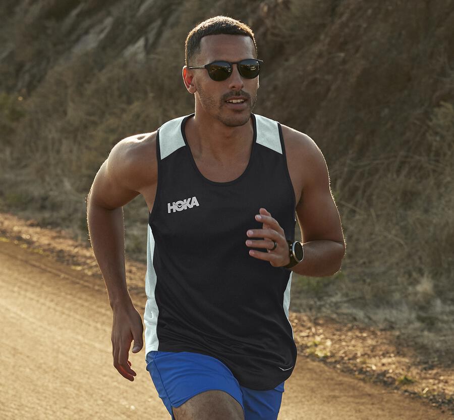 Hoka One One Mens Tops - Performance Tank - Black/Blue - ANKU28901